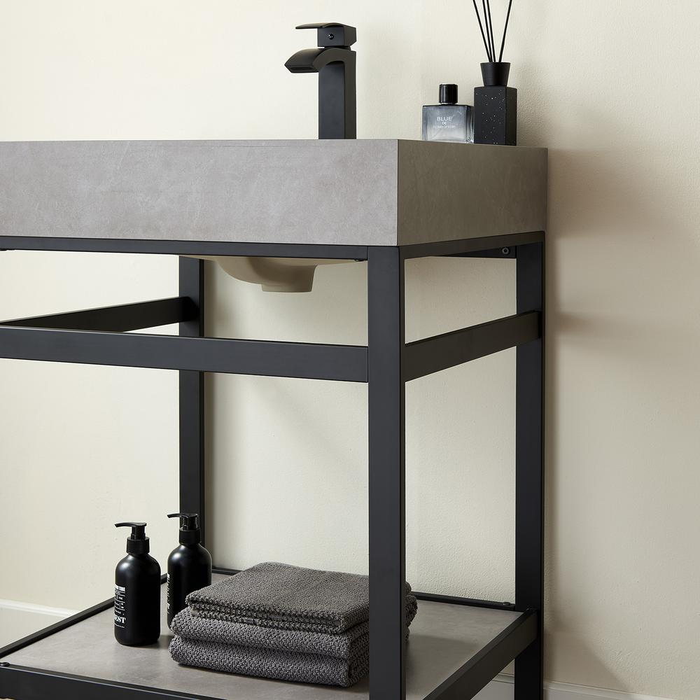Single Sink Bath Vanity Metal Support with Grey Sintered Stone Top. Picture 7