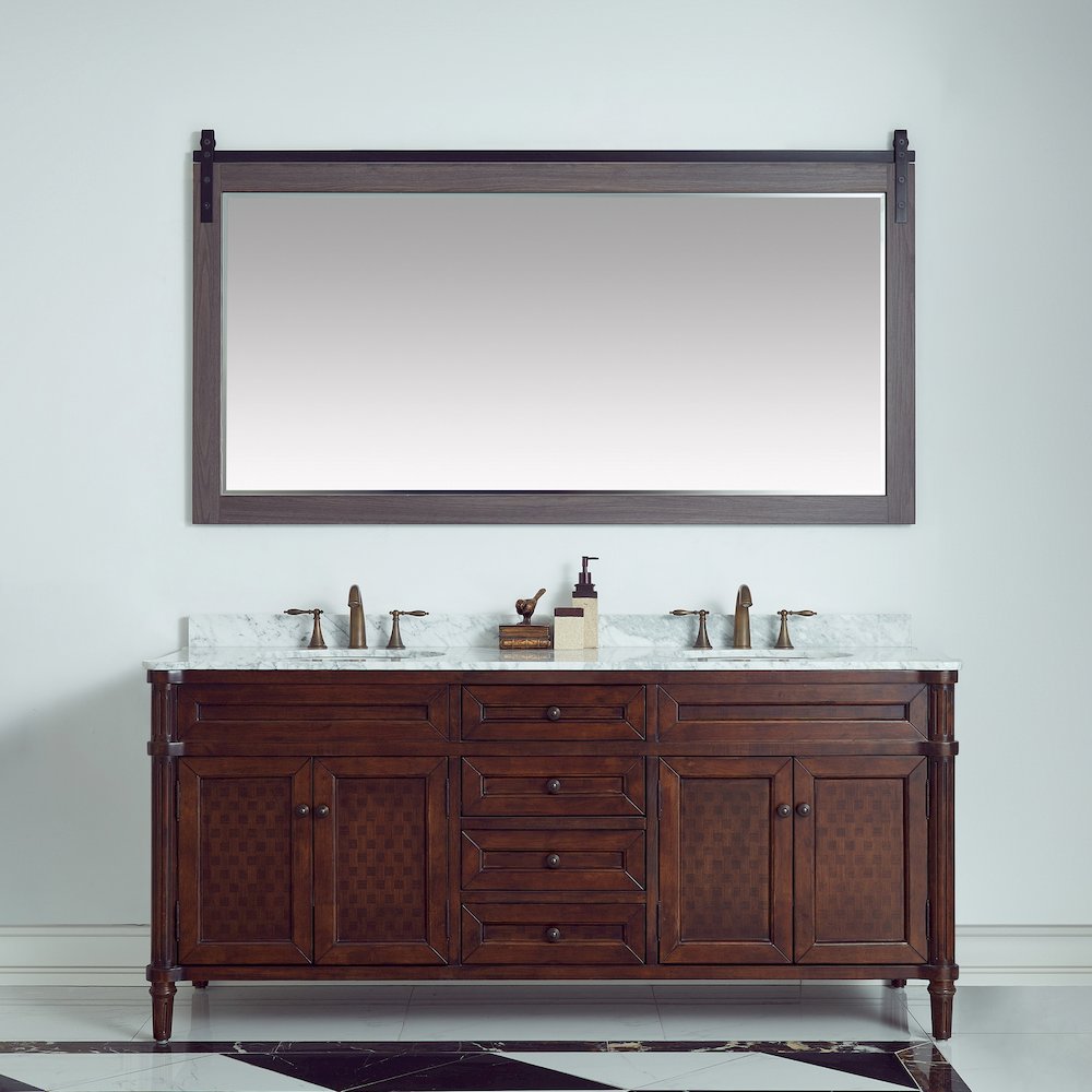 Cortes 72" Rectangular Bathroom Vanity Barndoor Wall Mount Mirror in Oak. Picture 7