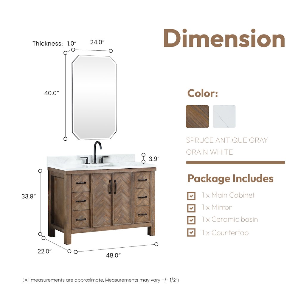 Javier 48" Free-standing Single Bath Vanity in Spruce Antique Gray. Picture 17