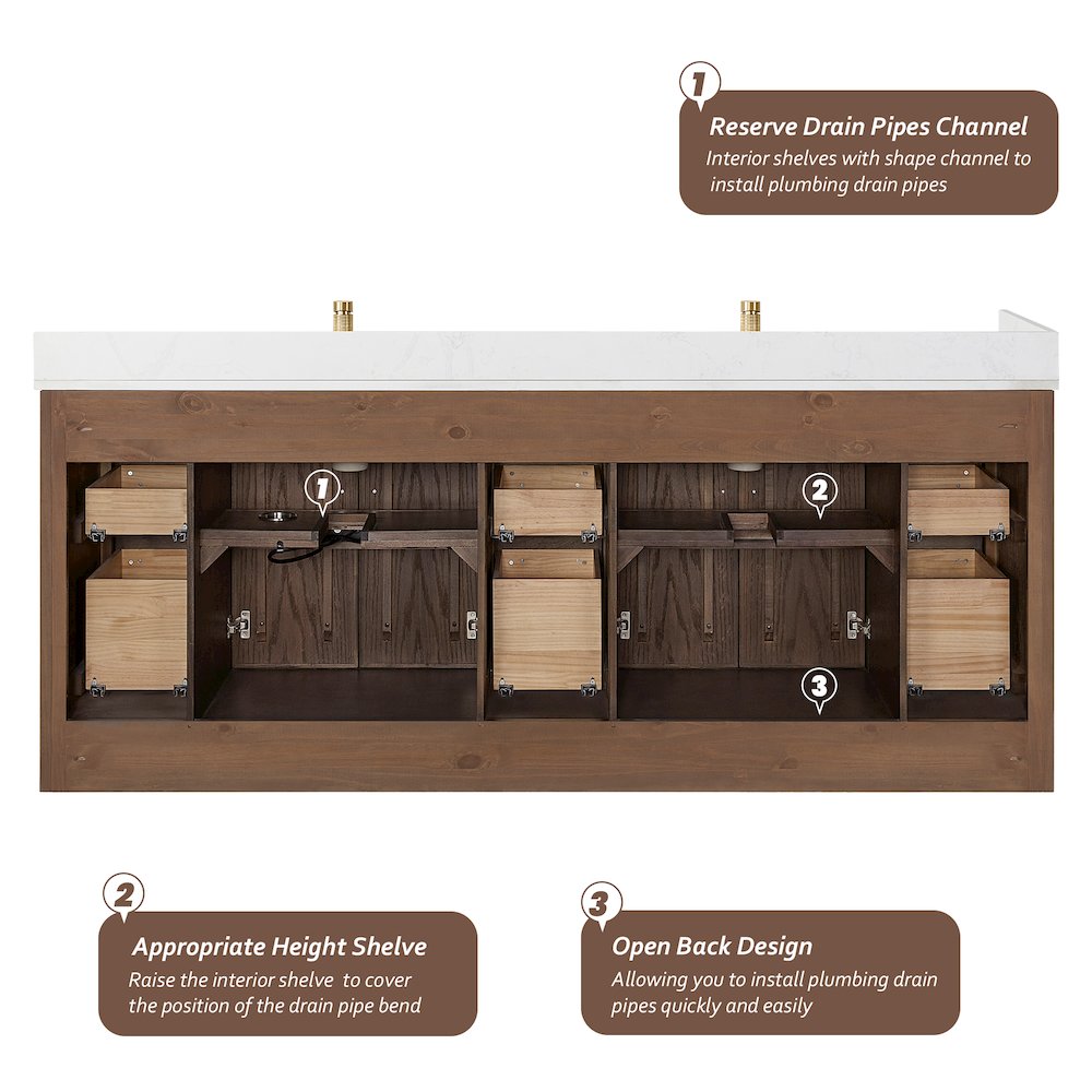 Jakarta 84" Freestanding Double Bath Vanity in Aged Dark Brown Oak. Picture 16