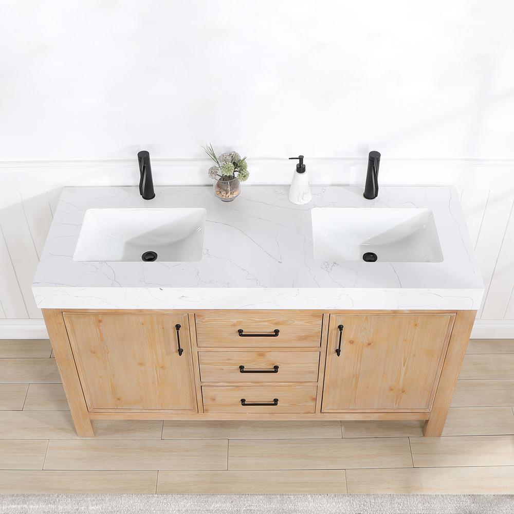 Free-standing Double Bathroom Vanity with Composite top in Lightning White. Picture 5