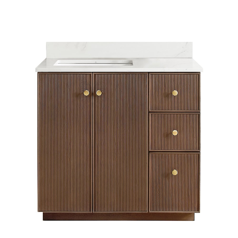 Oza 36" Free-standing Single Bath Vanity in Aged Dark Brown Oak. Picture 1