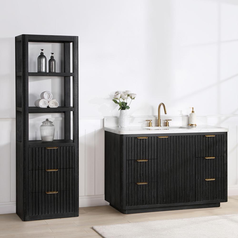 Free-standing Single Bathroom Vanity with Composite top in Lightning White. Picture 6