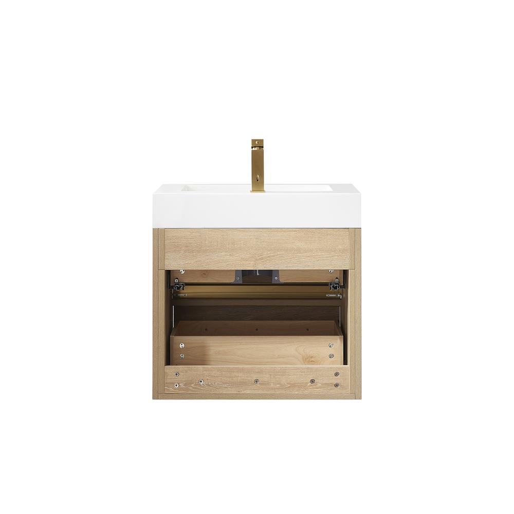Single Sink Wall-Mount Bath Vanity Composite Integral Square Sink Top, Mirror. Picture 2