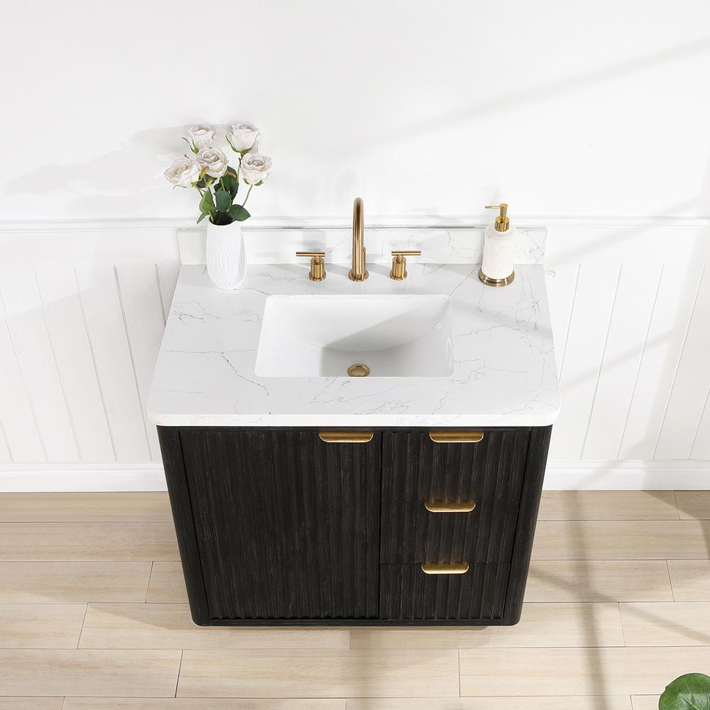 Free-standing Single Bathroom Vanity with Composite top in Lightning White. Picture 5