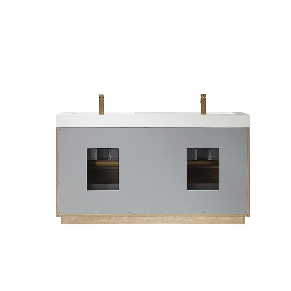 Double Sink Bath Vanity with Composite Integral Square Sink Top and Mirror. Picture 2