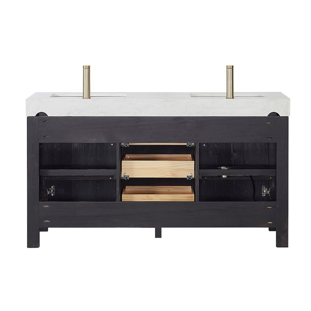 León 60in. Free-standing Double Bathroom Vanity in Fir Wood Black. Picture 16