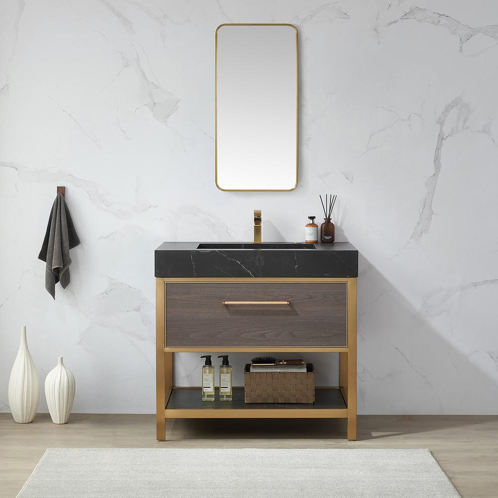 Mutriku 18 in. W x 36 in. H Rectangle Metal Wall Mirror in Brushed Gold. Picture 7