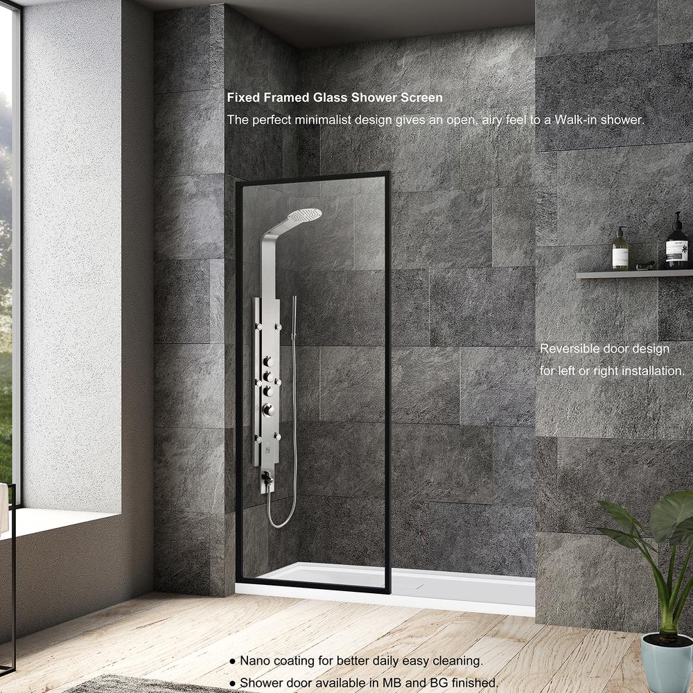 Arcos 34" W x 74" H Framed Fixed Glass Panel in Matte Black. Picture 10