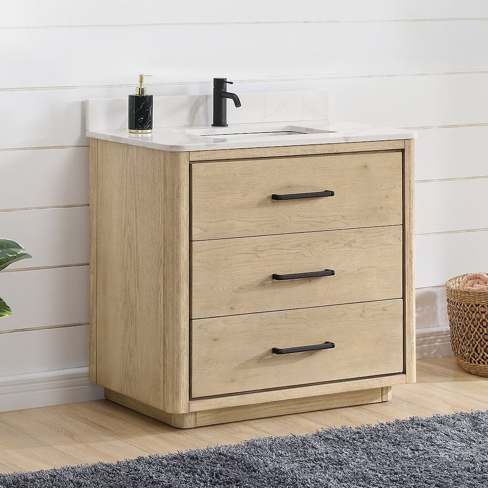 Porto 36" Free-standing Single Bath Vanity in Aged Natural Oak. Picture 4