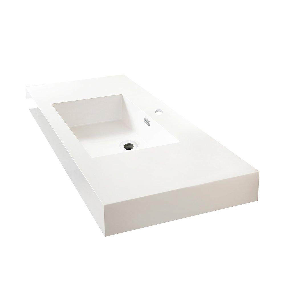 Rectangular White Finish Composite Granite Stone Console Bathroom Vanity Sink. Picture 2