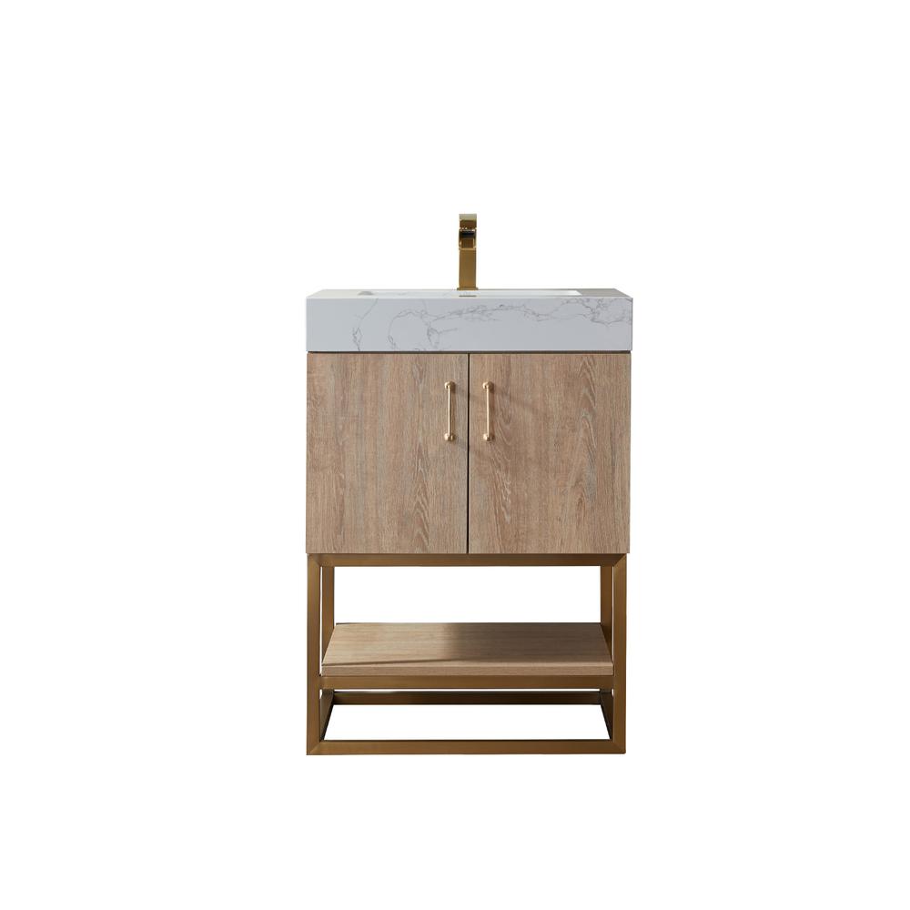 24" Single Vanity with White Grain Stone Countertop Without Mirror. Picture 1