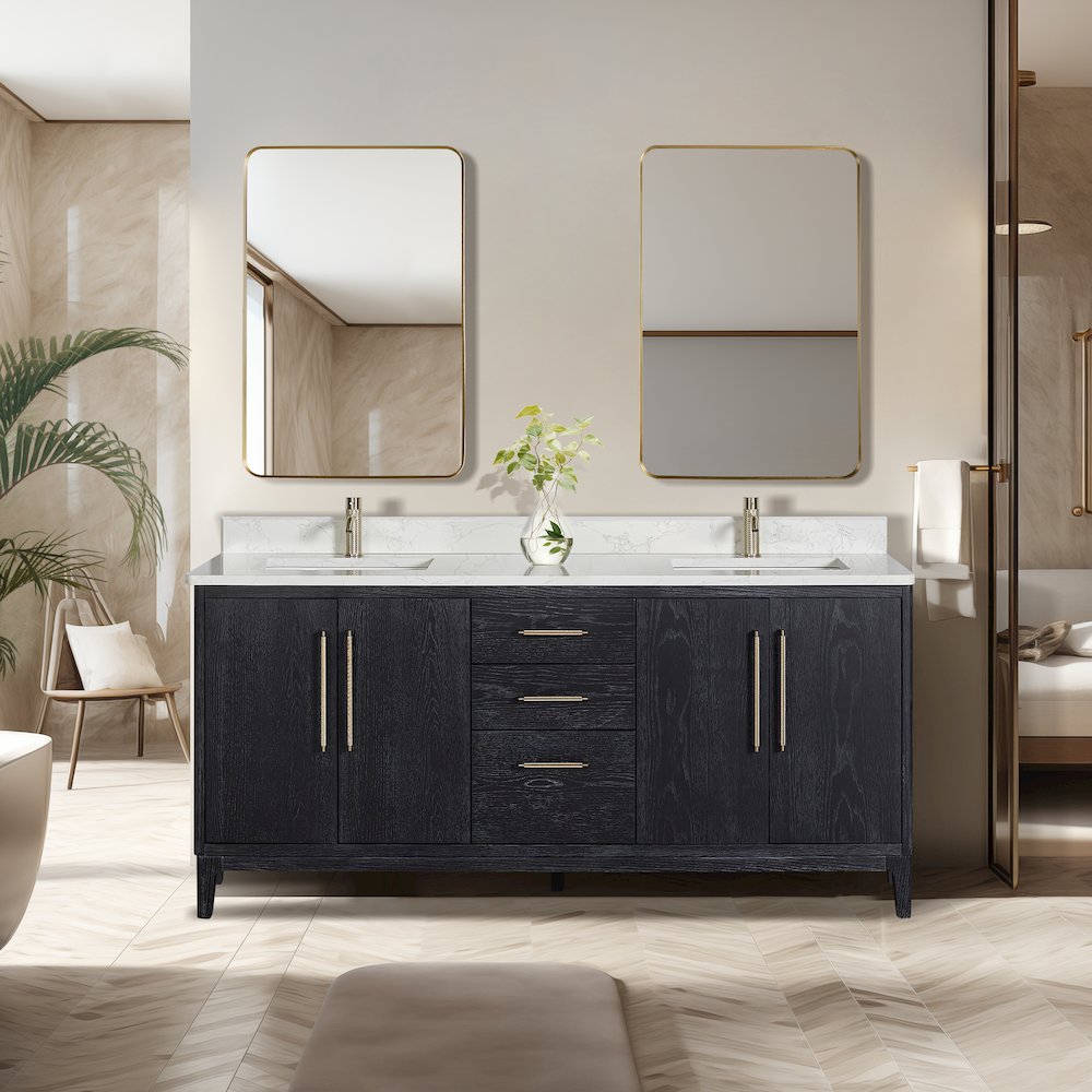Gara 72" Free-standing Double Bath Vanity in Fir Wood Black. Picture 4