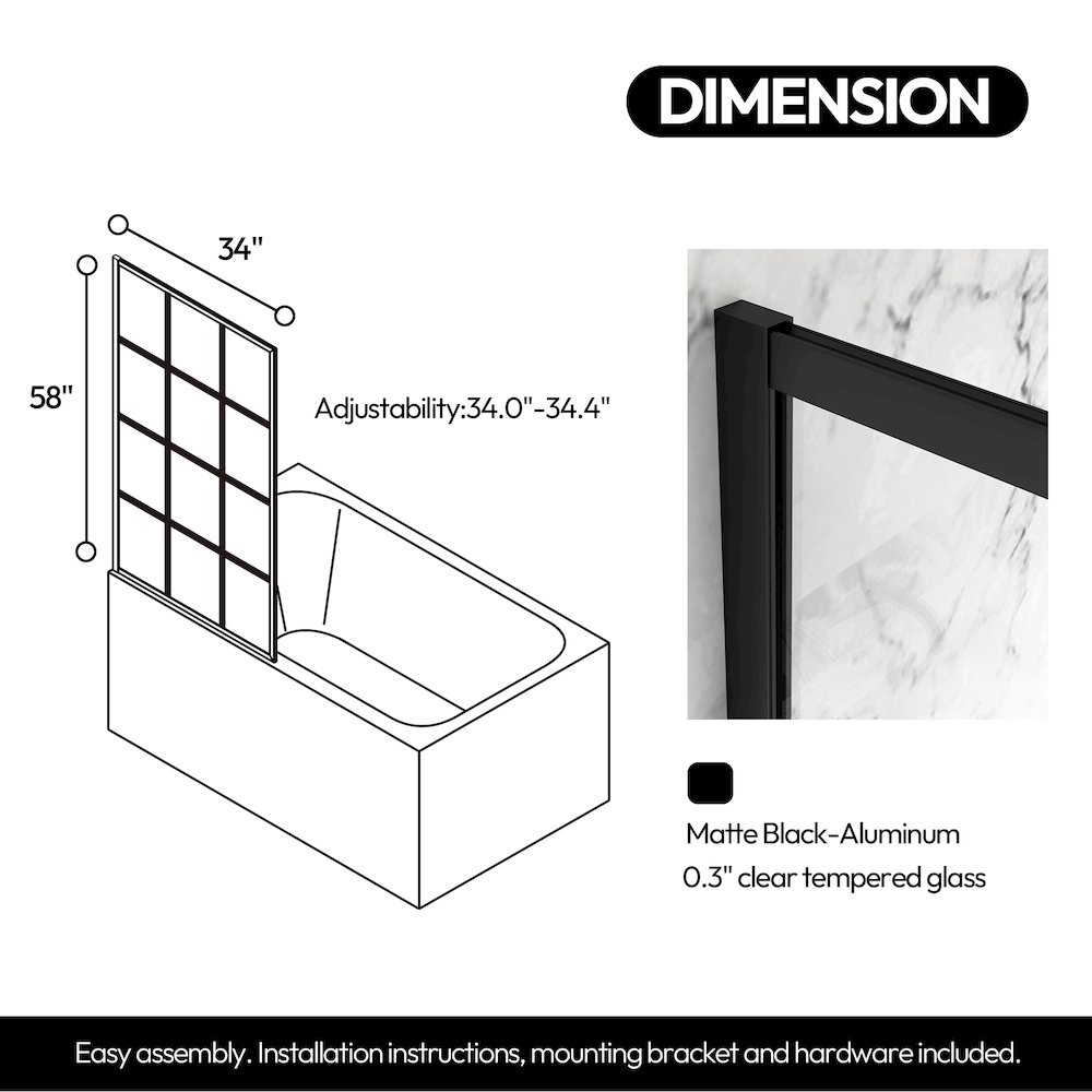 Bathtub Screen Frameless Glass Shower Door Tempered Glass Shower Panel. Picture 9
