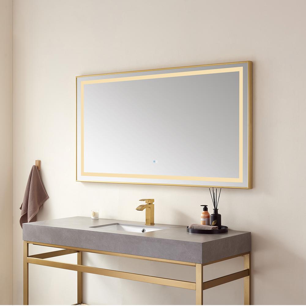 60" Rectangular Aluminum Framed LED Wall Mount Bathroom Vanity Mirror in Gold. Picture 3