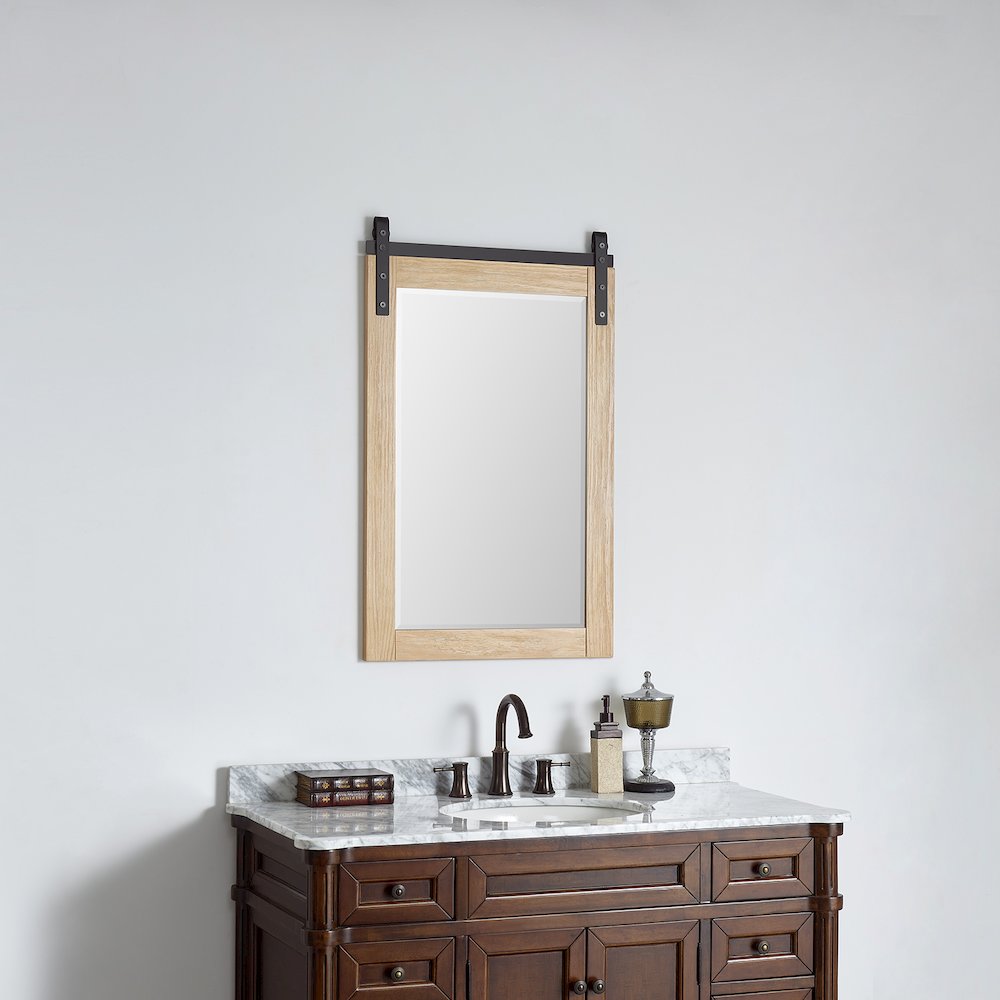 Cortes 24" Rectangular Bathroom Vanity Barndoor Wall Mount Mirror in Pine. Picture 3