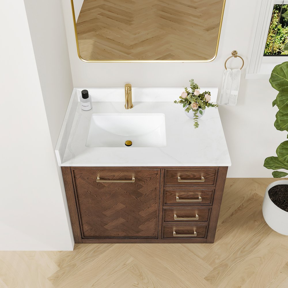 Jakarta 36" Freestanding Single Bath Vanity in Aged Dark Brown Oak. Picture 5