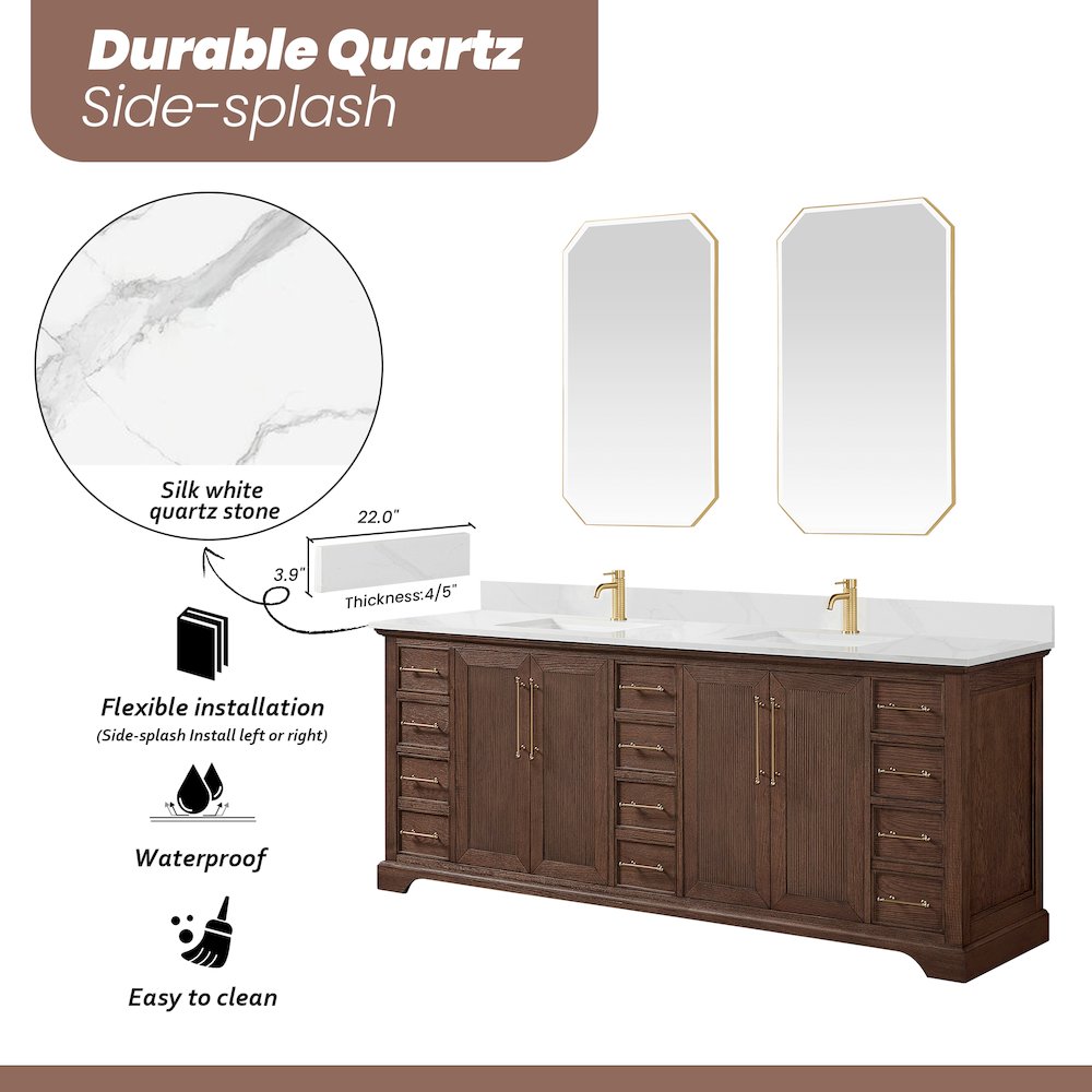 Tokyo 84" Freestanding Double Bath Vanity in Aged Dark Brown Oak. Picture 19