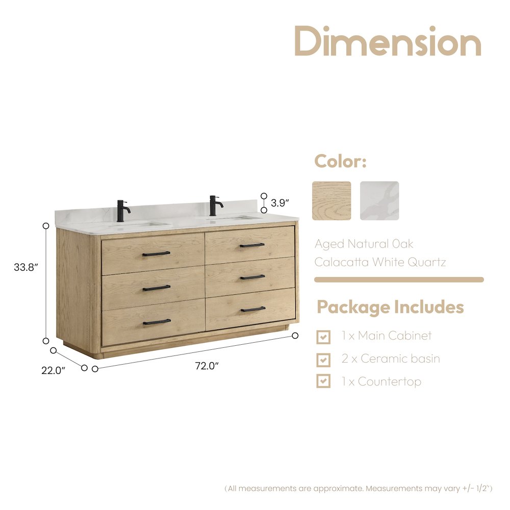 Porto 72" Free-standing Double Bath Vanity in Aged Natural Oak. Picture 13