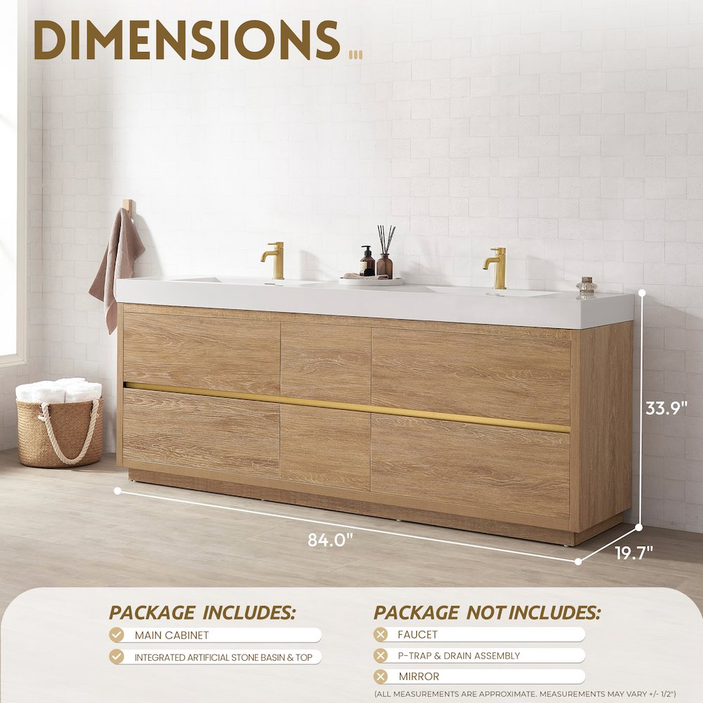 Huesca 84" Double Sink Bath Vanity in North American Oak. Picture 18