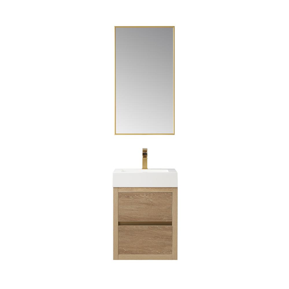 Single Sink Wall-Mount Bath Vanity Composite Integral Square Sink Top, Mirror. Picture 1