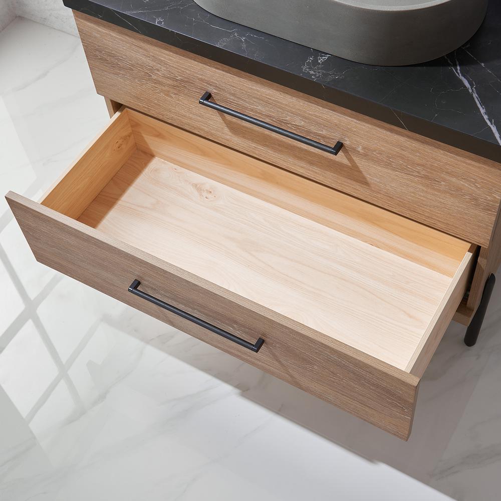 Single Sink Bath Vanity with Sintered Stone Top with Concrete Sink and Mirror. Picture 10
