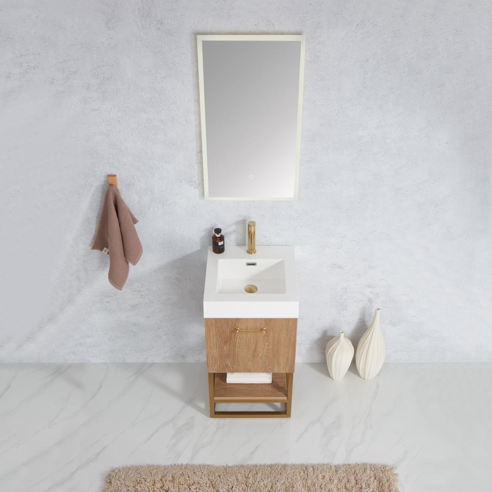 18" Single Sink Bath Vanity with Whole Artificial Stone Basin Top and Mirror. Picture 3