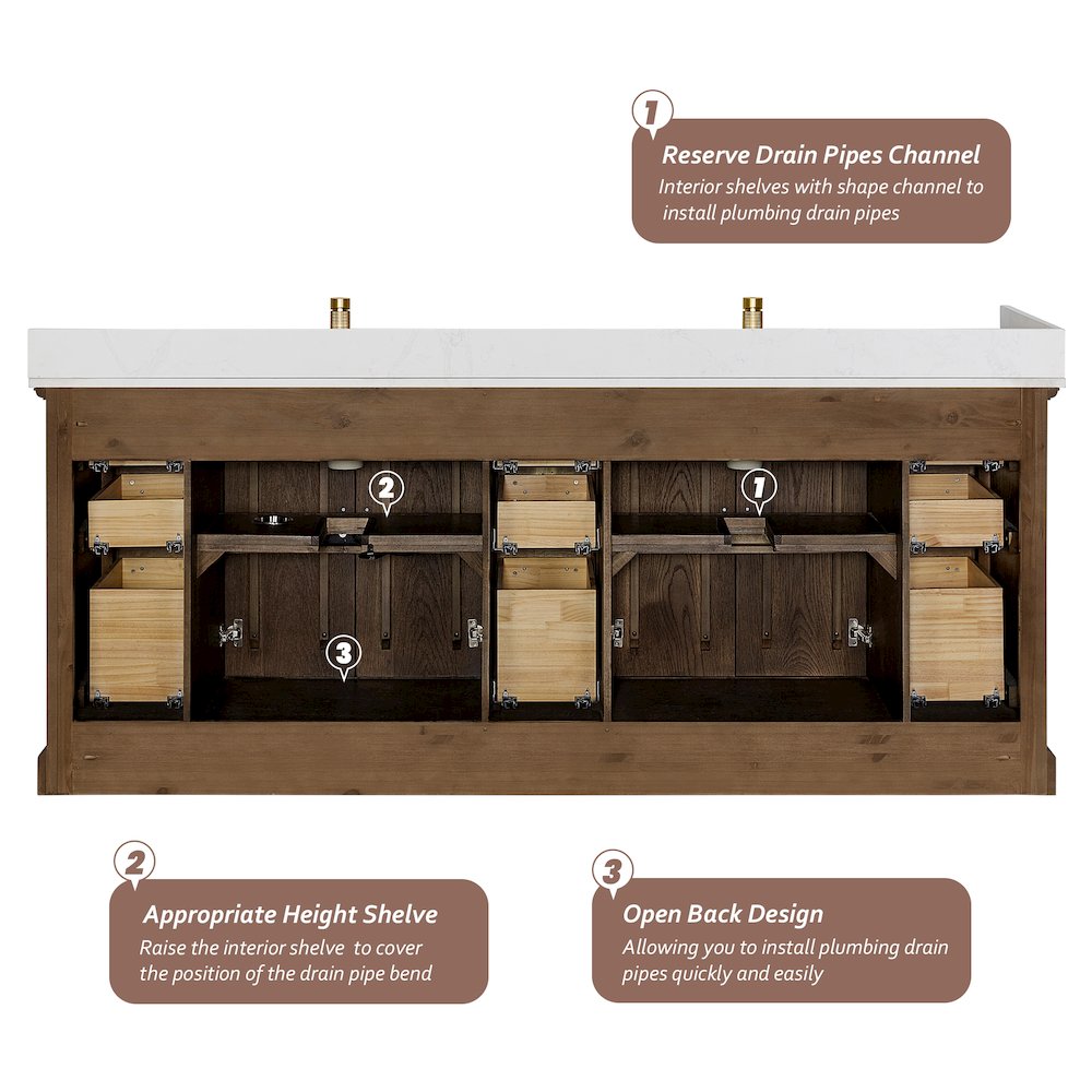 Tokyo 84" Freestanding Double Bath Vanity in Aged Dark Brown Oak. Picture 17