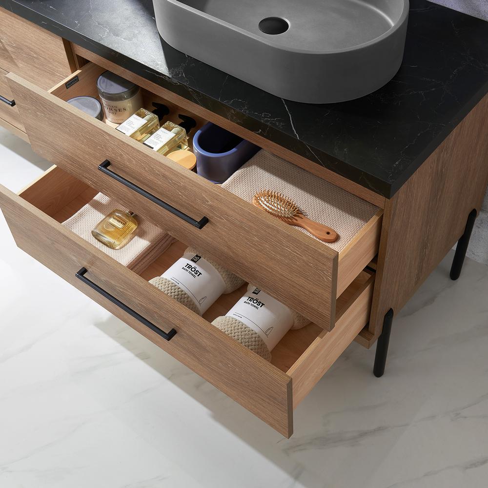 Double Sink Bath Vanity with Sintered Stone Top with Concrete Sink and Mirror. Picture 8
