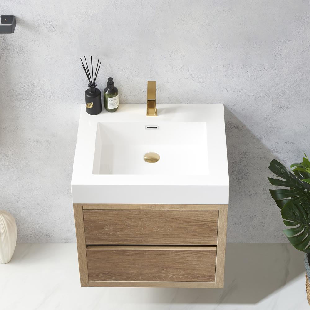 Single Sink Wall-Mount Bath Vanity with Composite Integral Square Sink Top. Picture 5