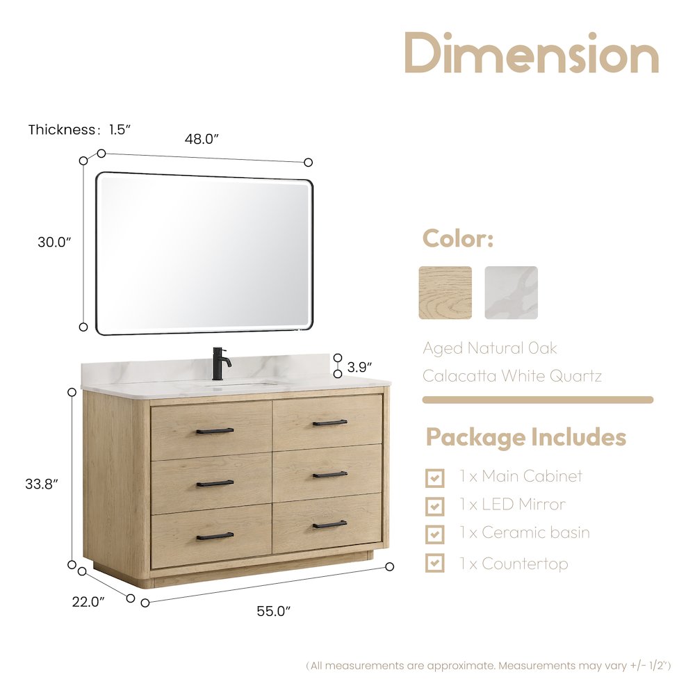 Porto 55" Free-standing Single Bath Vanity in Aged Natural Oak. Picture 13