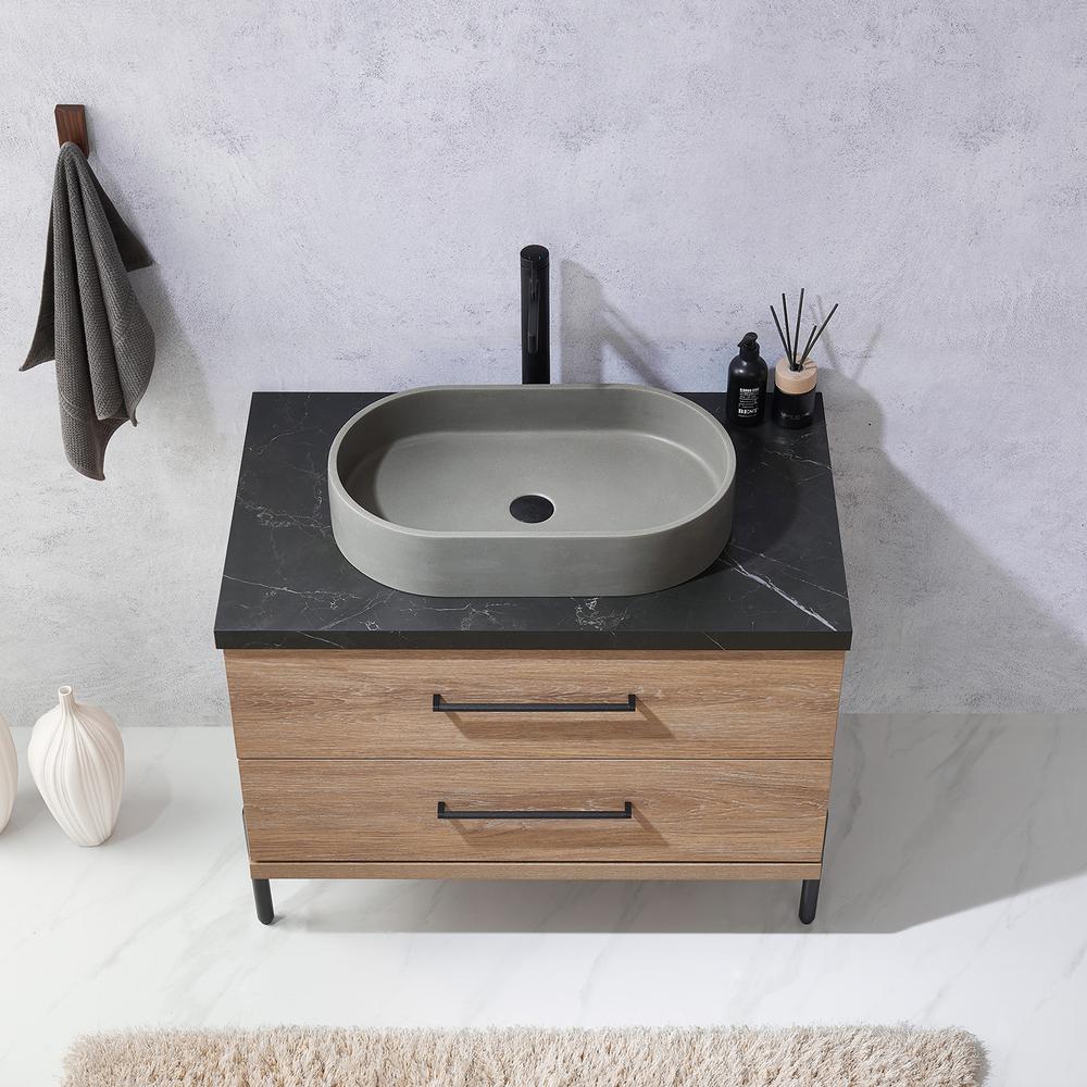 Single Sink Bath Vanity with Black Sintered Stone Top with Concrete Sink. Picture 7