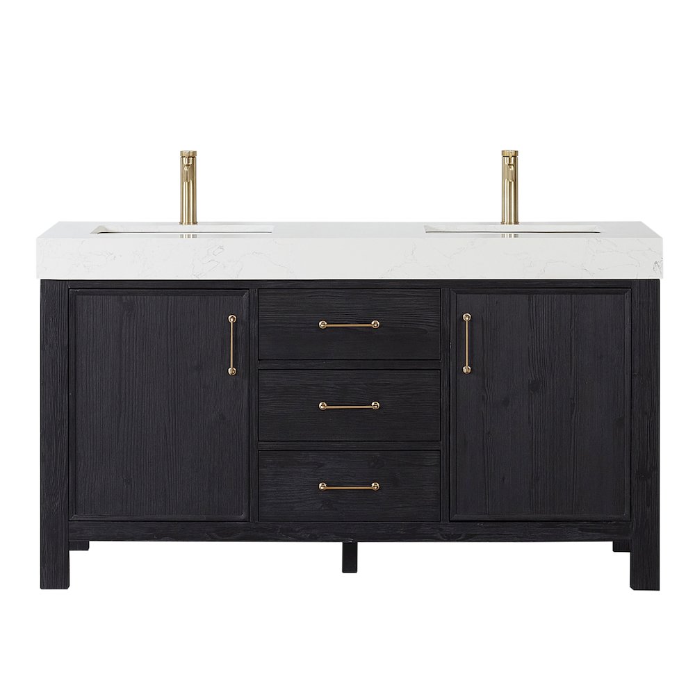 León 60in. Free-standing Double Bathroom Vanity in Fir Wood Black. Picture 1