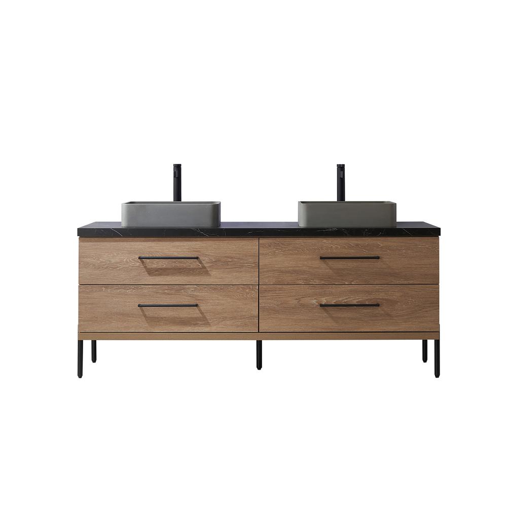 Double Sink Bath Vanity with Black Sintered Stone Top with Concrete Sink. Picture 1