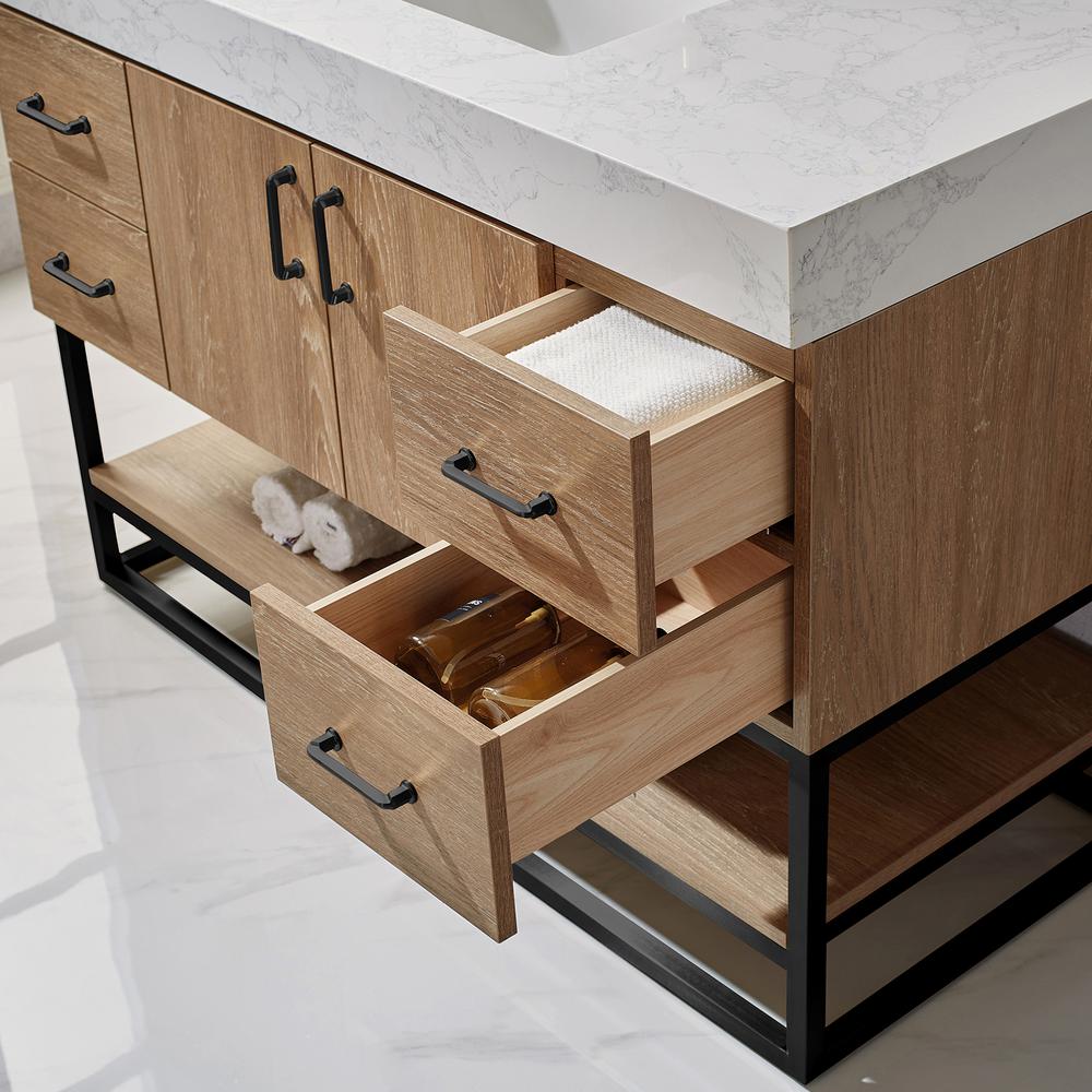 48B" Single Vanity with White Grain Stone Countertop Without Mirror. Picture 4