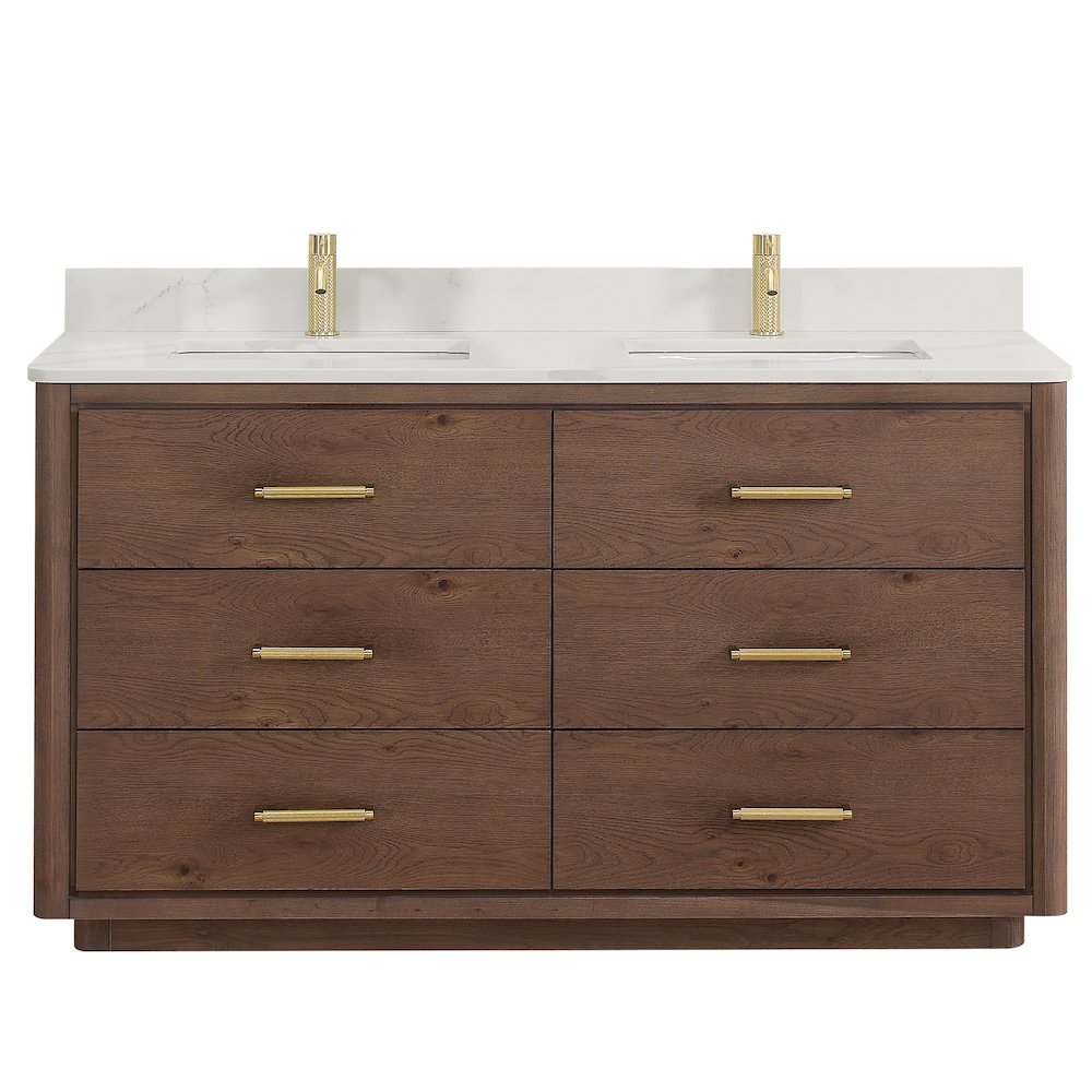 Porto 60M" Free-standing Double Bath Vanity in Aged Dark Brown Oak. Picture 1