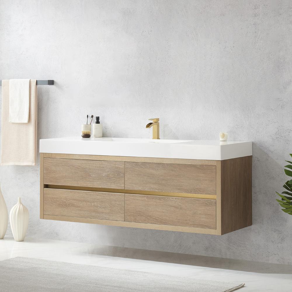 Single Sink Wall-Mount Bath Vanity with Composite Integral Square Sink Top. Picture 6