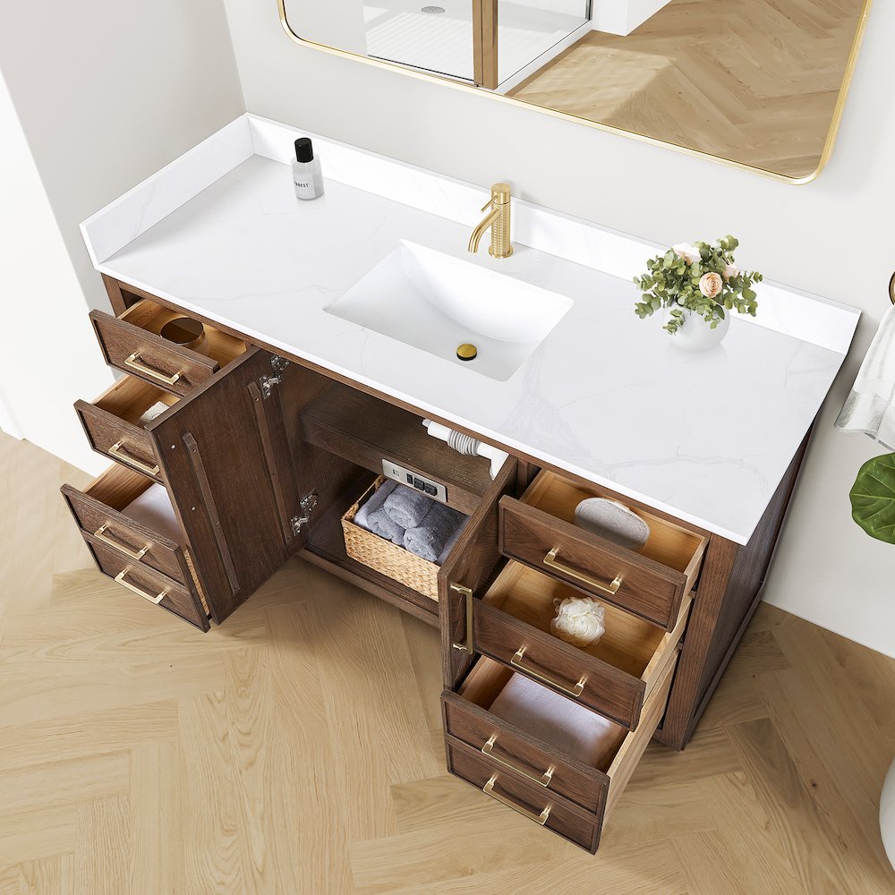 Jakarta 60" Freestanding Single Bath Vanity in Aged Dark Brown Oak. Picture 6