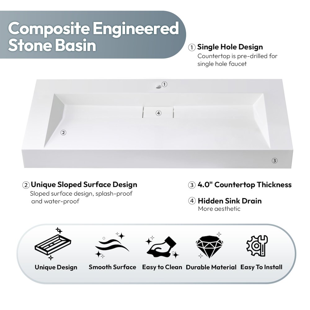 Rectangular White Finish Composite Granite Stone Console Bathroom Vanity Sink. Picture 8