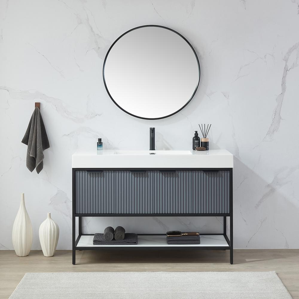 Cascante 32 in. W x 32 in. H Round Metal Wall Mirror in Brushed Black. Picture 7