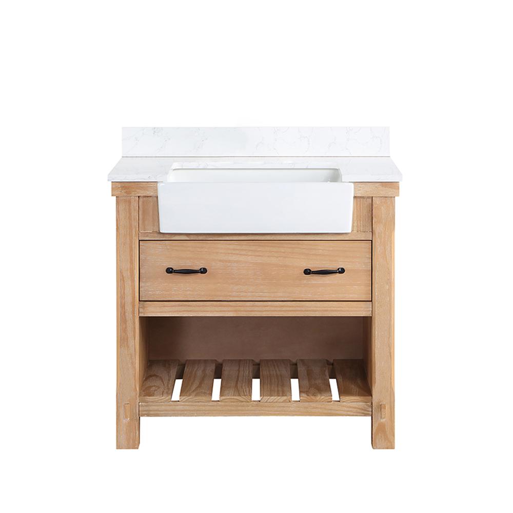 Single Bath Vanity with Composite Stone Top, White Farmhouse Basin. Picture 2