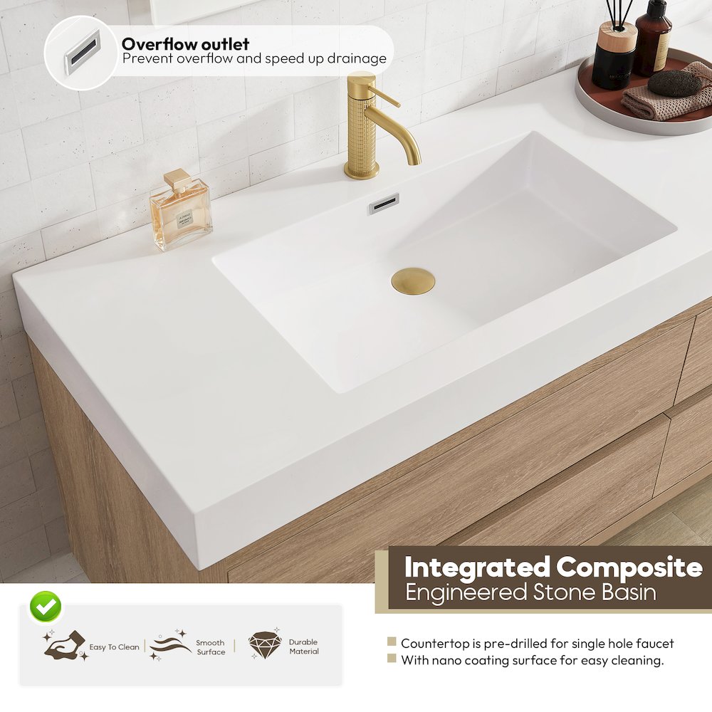 Palencia 84" Double Sink Wall-Mount Bath Vanity in North American Oak. Picture 7