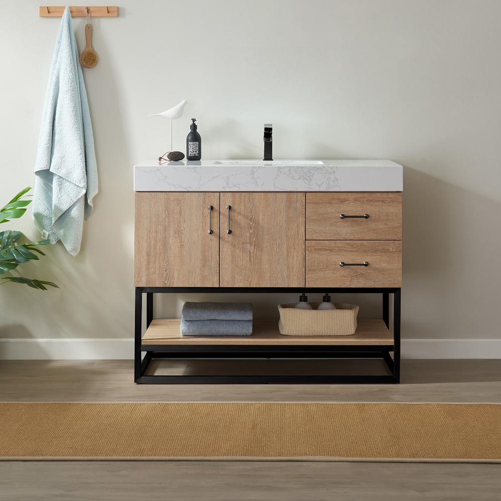 42B" Single Vanity with White Grain Stone Countertop Without Mirror. Picture 8
