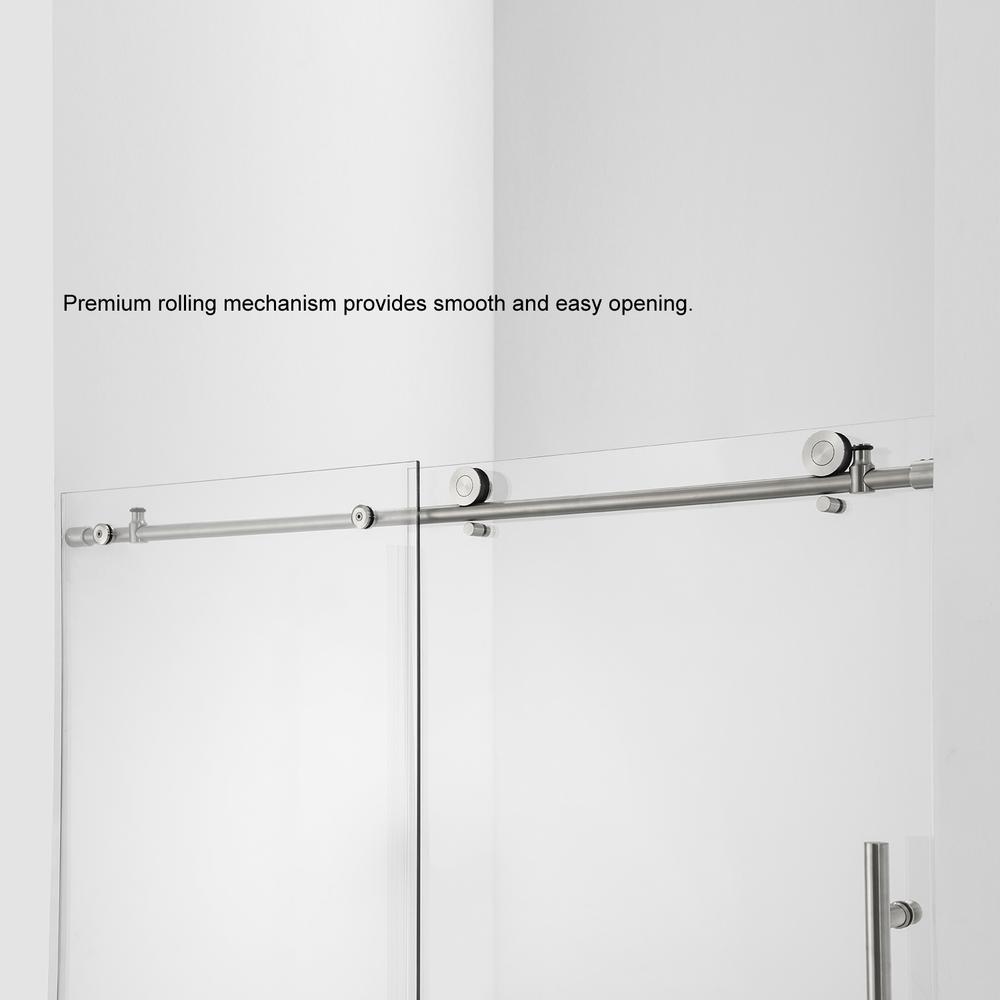 Villena 60" W x 58" H Single Sliding Frameless Tub Door in Brushed Gold. Picture 6