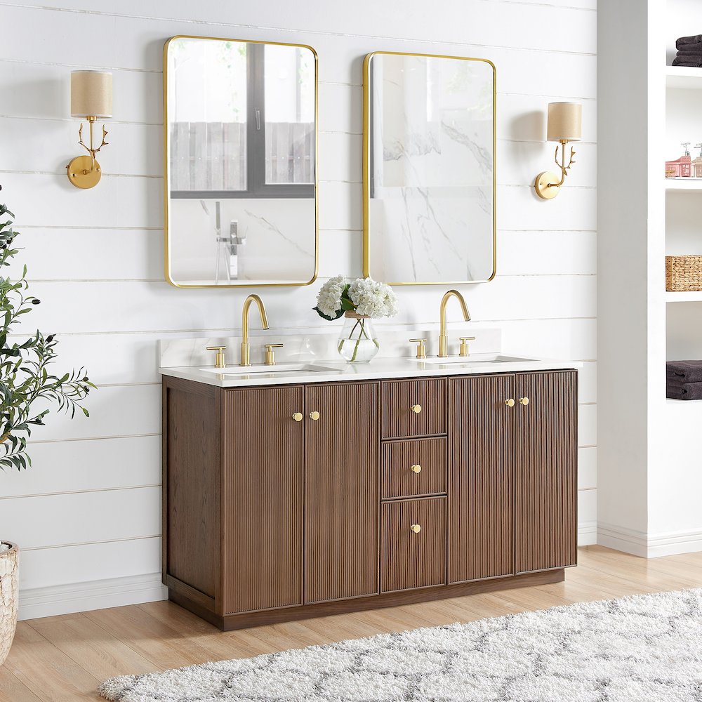 Oza 60M" Free-standing Double Bath Vanity in Aged Dark Brown Oak. Picture 5