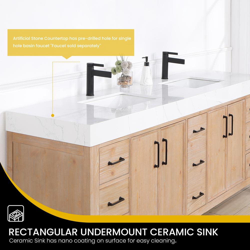 Free-standing Double Bathroom Vanity with Composite top in Lightning White. Picture 8