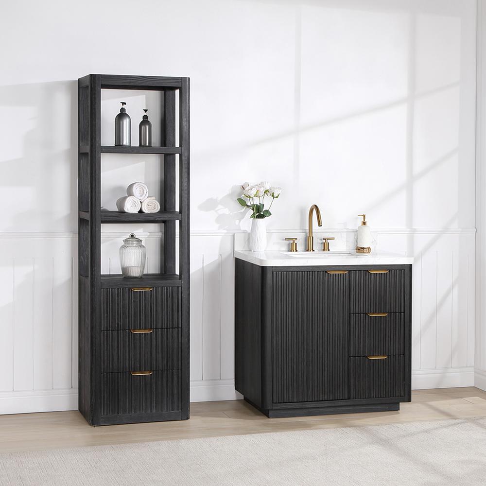 Free-standing Single Bathroom Vanity with Composite top in Lightning White. Picture 4