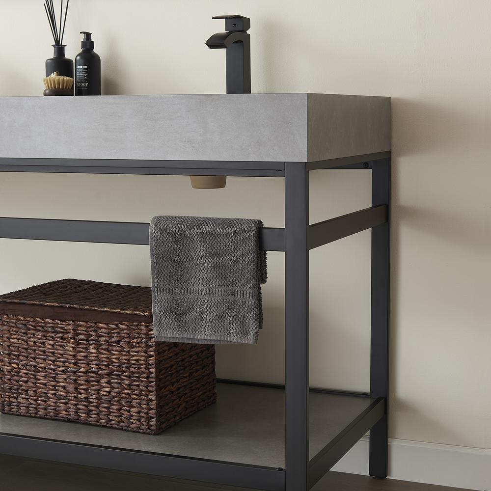 Double Sink Bath Vanity Metal Support with Grey Sintered Stone Top. Picture 7