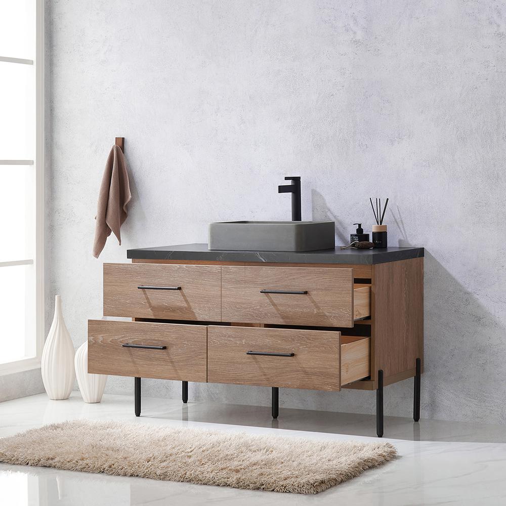 Single Sink Bath Vanity with Black Sintered Stone Top with Concrete Sink. Picture 6