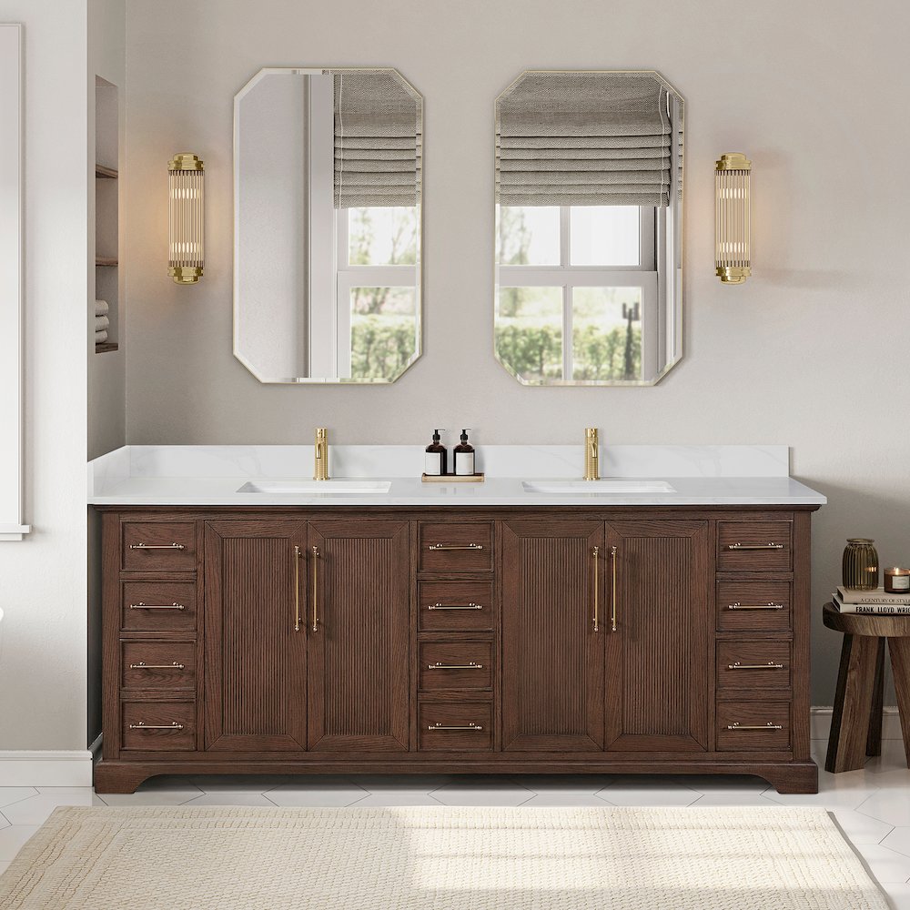 Tokyo 84" Freestanding Double Bath Vanity in Aged Dark Brown Oak. Picture 3